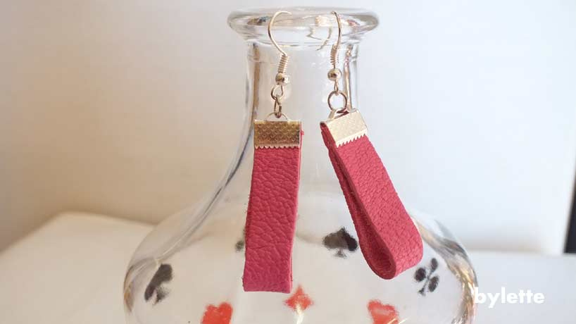 Long pink leather earring
